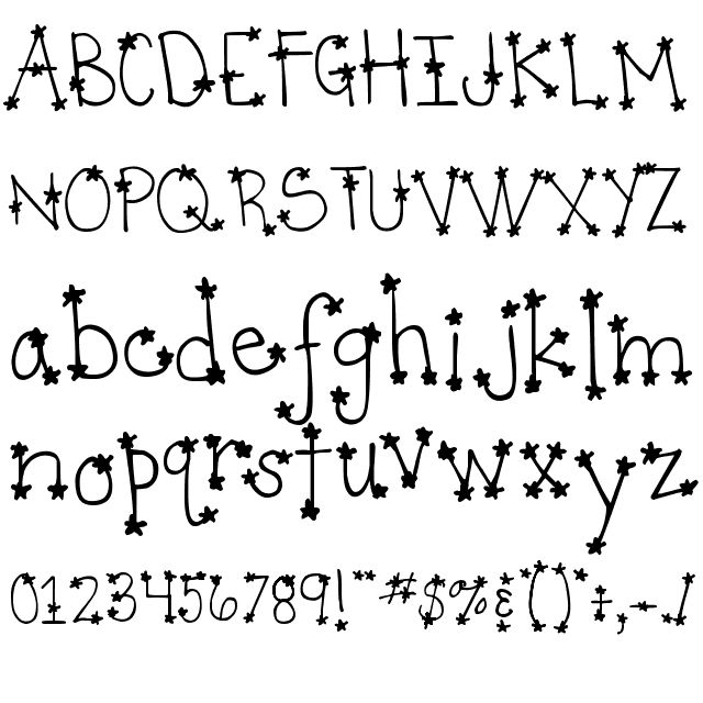 the font and numbers are drawn in black ink with stars on white paper, as well as