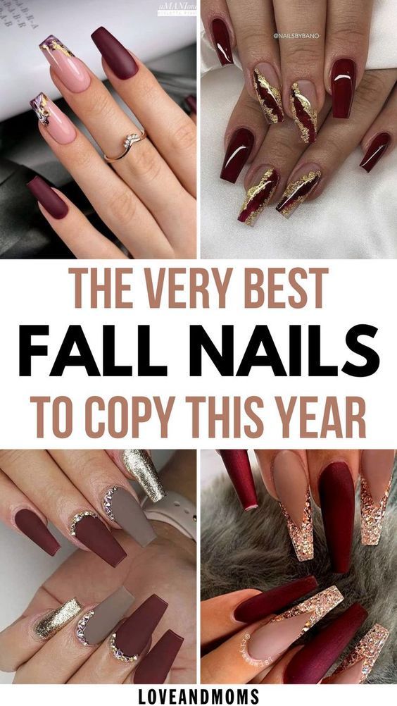 Fall Nails Opi, Aesthetic Nail Ideas, Burgundy Acrylic, Fall Almond Nails, Burgundy Acrylic Nails, Best Fall Nails, Burgundy Nail Designs, Cute Fall Nails, Brown Nail Art