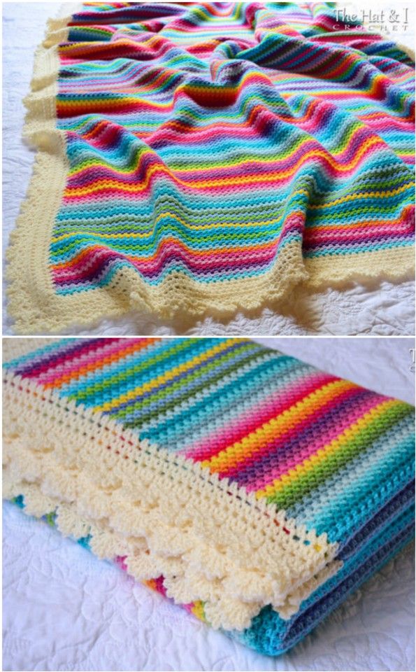 crocheted blankets are laying on top of each other, and one is made with yarn