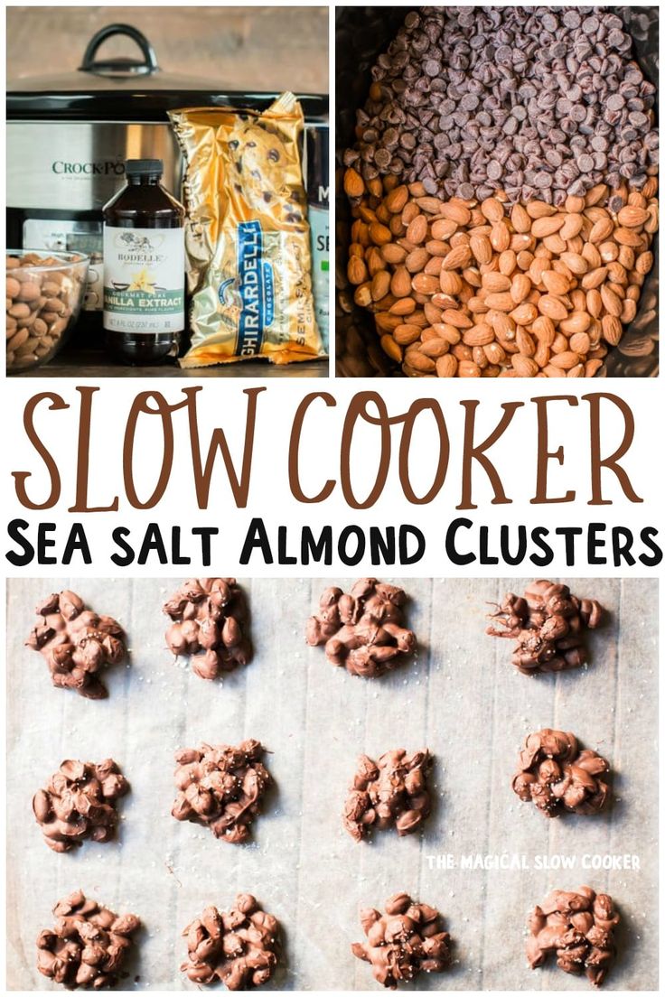 slow cooker sea salt almond clusters with text overlay