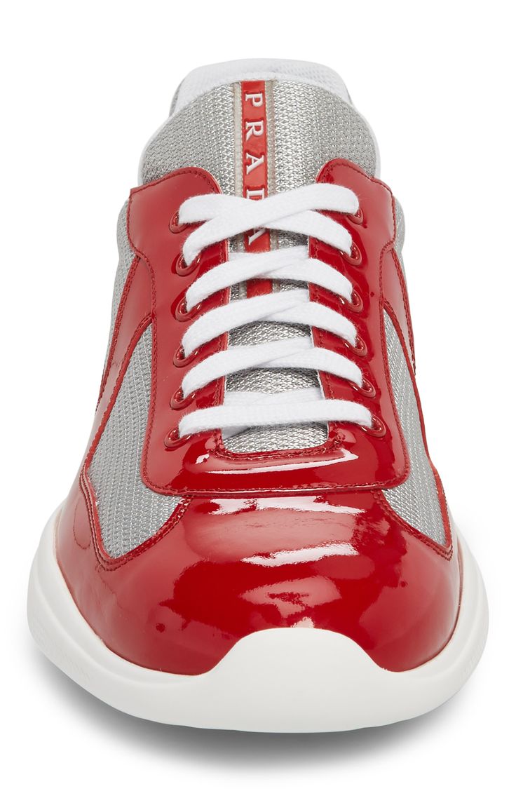 Modern mesh inlays add a touch of texture to a sporty sneaker formed from high-shine patent leather. Style Name:Prada Americas Cup Sneaker (Men). Style Number: 725998. Patent Leather Lace-up Sneakers With Rubber Sole, Modern Patent Leather Lace-up Sneakers, Lace-up Patent Leather Sneakers With Rubber Sole, Low-top Patent Leather Sneakers With Rubber Sole, White Sole Patent Leather Sneakers With Rubber Sole, Lace-up Patent Leather Sneakers With Contrast Sole, Sporty Patent Leather Lace-up Sneakers, Modern Low-top Patent Leather Sneakers, Lace-up Patent Leather Sneakers With Translucent Outsole