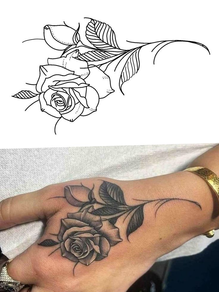 a woman's hand with a rose tattoo on it, and another photo of the same