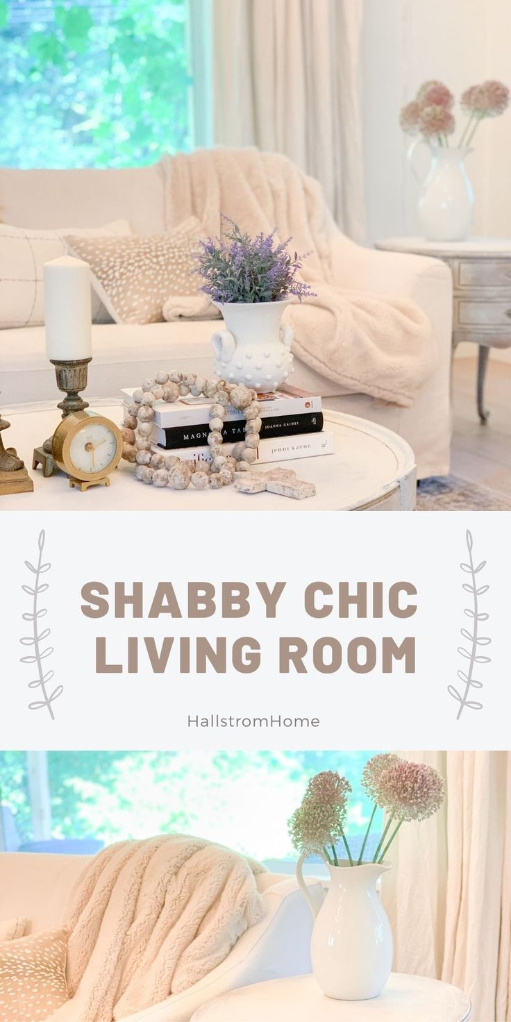 the shabby chic living room is clean and organized