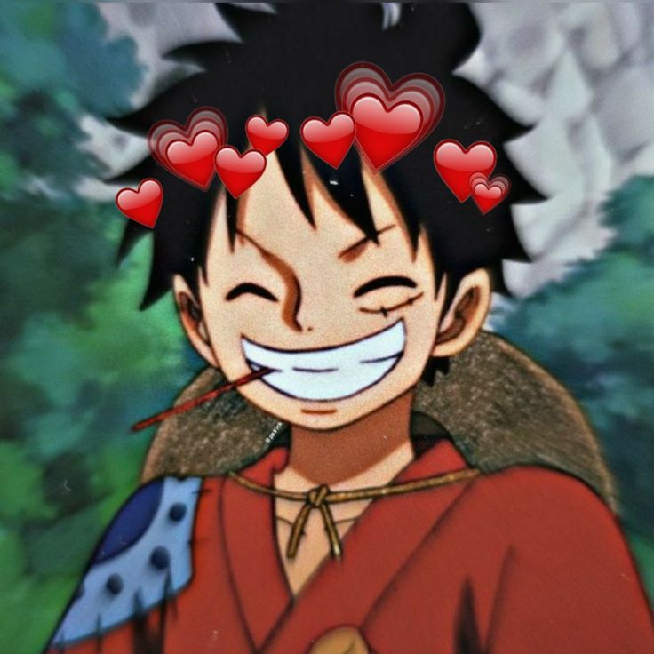 an anime character with hearts on his head and eyes closed, smiling at the camera