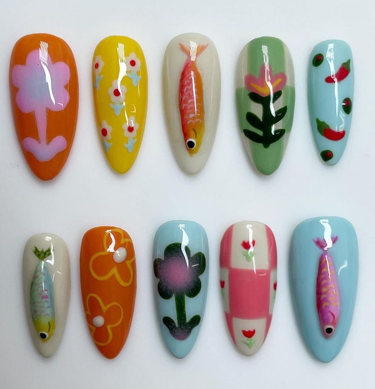 Fish Nails, Inspired Nails, Pretty Gel Nails, Minimalist Nails, Fire Nails, Dream Nails, Funky Nails, Floral Nails, Nail Art Inspiration