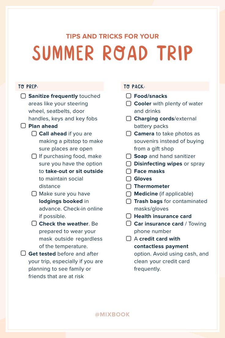 a summer road trip checklist with the text tips and tricks for your summer road trip