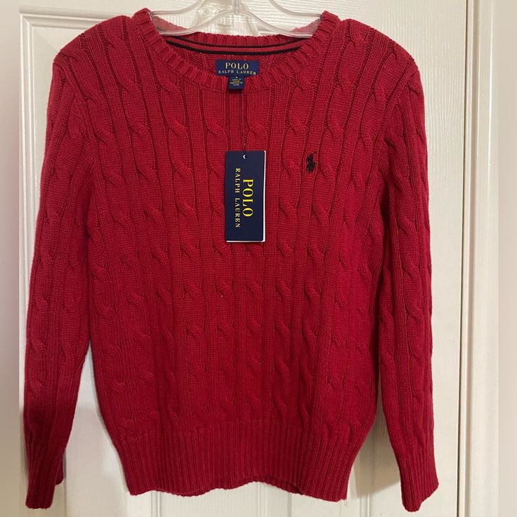 Nwt Red Polo Sweater Red Ralph Lauren Sweater, Red Ralph Lauren Sweater Outfit, Ralph Lauren Cable Knit Sweater Outfits, Red Sweater Outfit Winter, Ralph Lauren Outfits Women, Ralph Lauren Sweater Outfit, Polo Sweater Outfit, Quince Gifts, College Wishlist