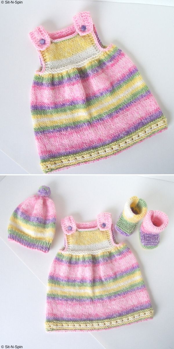 two pictures of the same baby's outfit and booties, one is made out of yarn