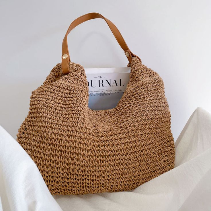 Elena Handbags Straw Woven Tote with Leather Straps Summer Shoulder Bag, Summer Bags 2024, Women Tote Bags, European Wardrobe, Brazil Trip, Diy Handmade Bags, Everyday Shoulder Bag, Luxe Handbags, Summer Purses