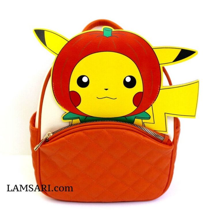 an orange purse with a pikachu on it