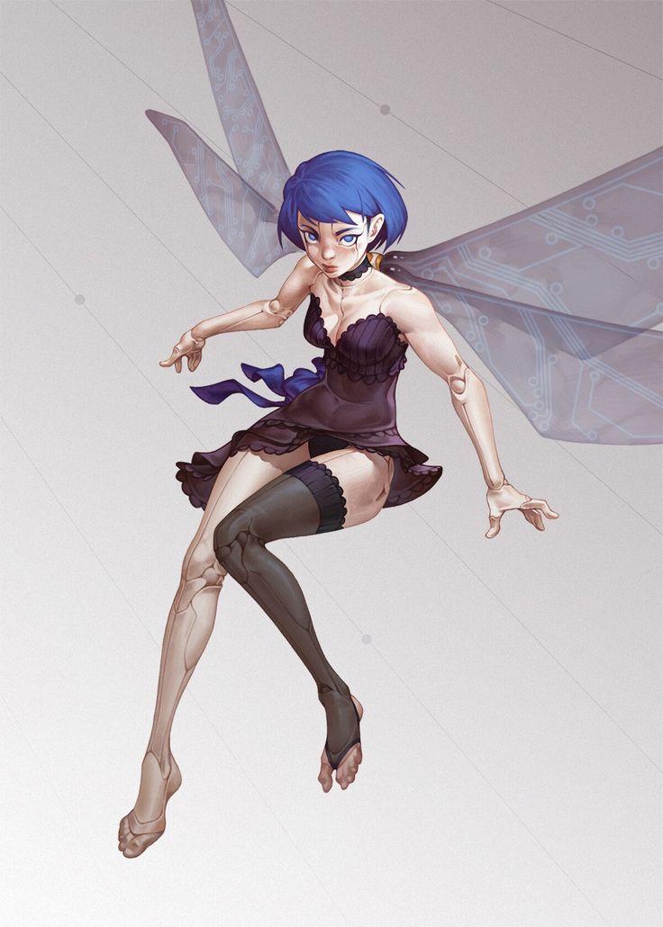 a woman with blue hair is flying through the air while wearing tights and stockings