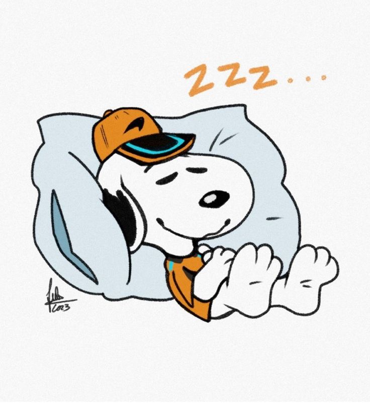 a drawing of a cartoon dog sleeping on a pillow