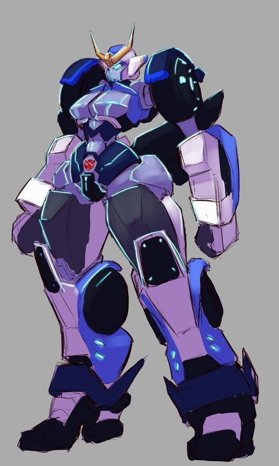 an animated robot with purple and blue colors