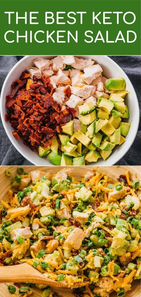 low carb / keto chicken salad with avocado and other ingredients in a bowl