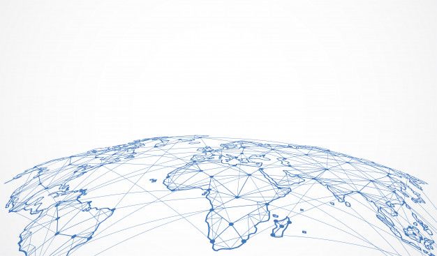 the earth is surrounded by lines and dots in blue on a white background with space for text