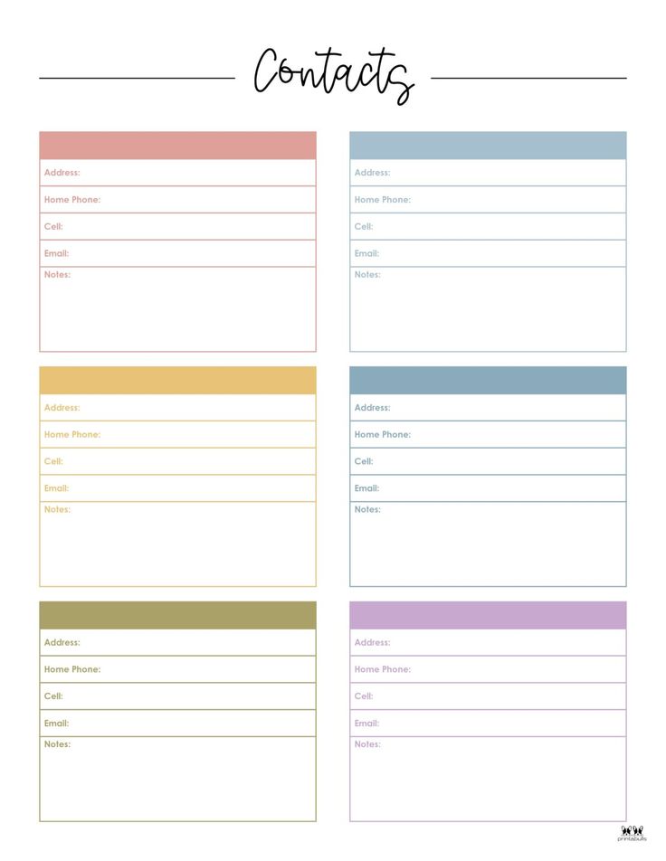 an image of a printable contact sheet for someone's personal information card or workbook