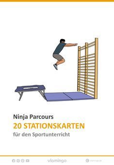 an image of a man jumping over a hurdle on a trampoline track with the caption ninja parcours 20 stationskarten fur den sportunternich