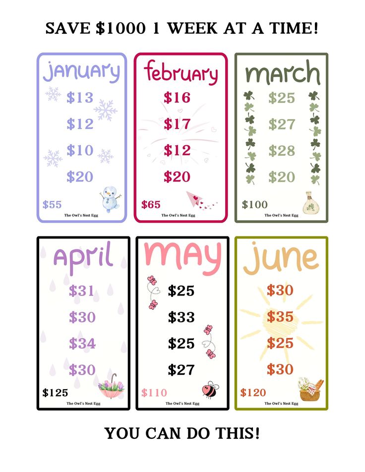 four months of the year calendars with prices for each month in english and spanish