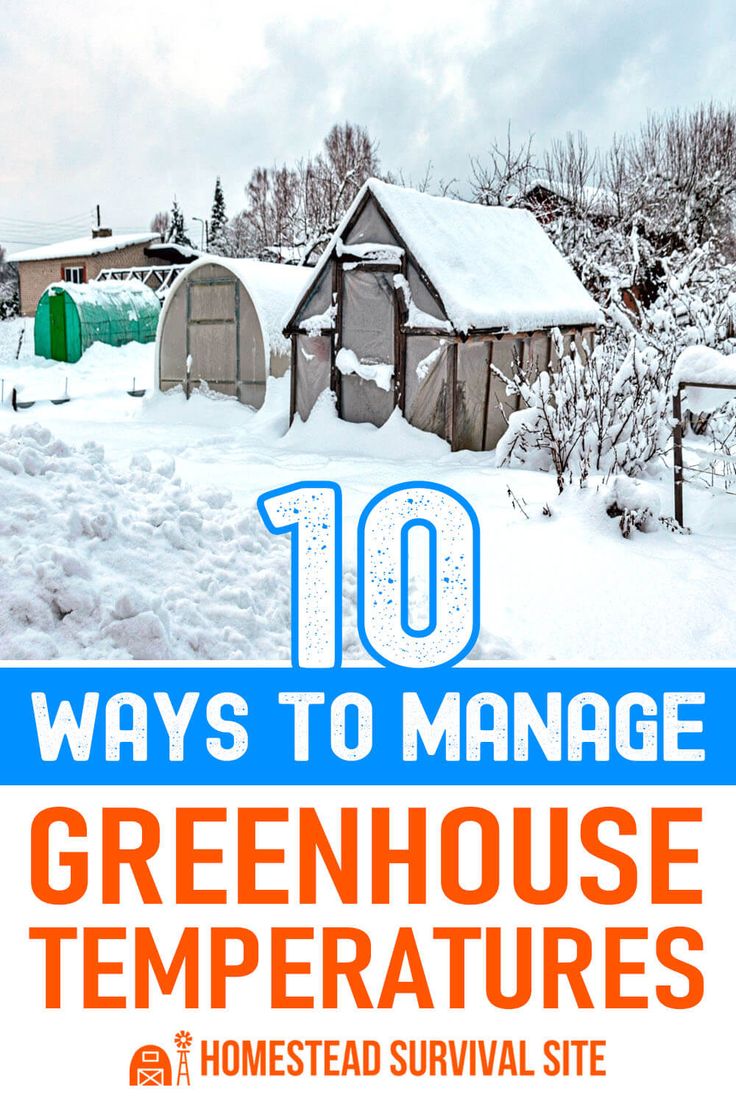 the words 10 ways to manage greenhouse temperatures are in front of a snowy landscape