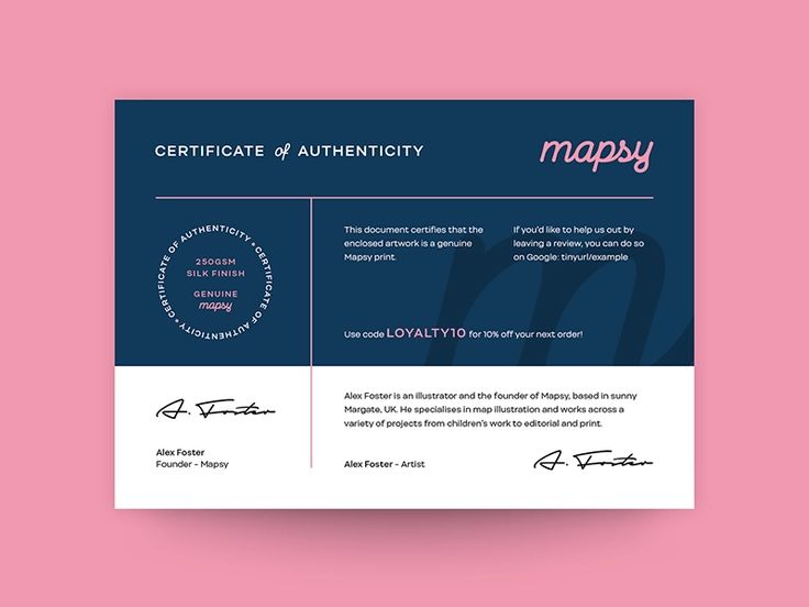 a blue and white certificate with the words happy written in pink ink on top of it