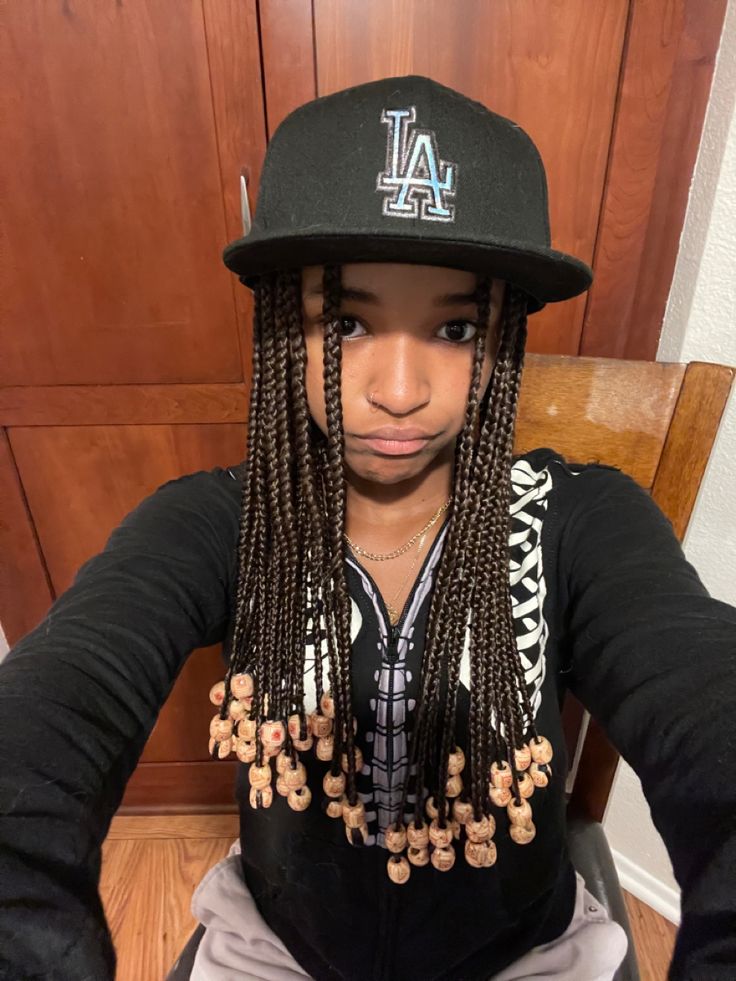 Hats And Braids Black Women, Hairstyles With A Hat, Braids With Hat, Beaded Braids, Braids Black Women, Blk Women, Black Hair Aesthetic, Big Box Braids, Hairstyle Idea