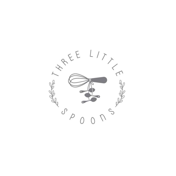 the logo for three little spoons is shown with olives and whisks