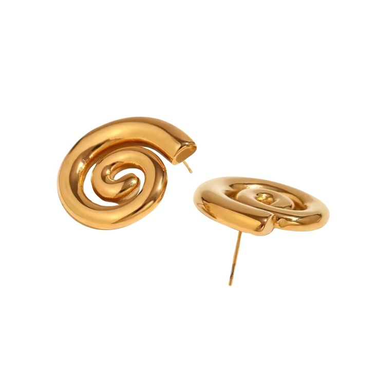 These earrings could adorn any festive ensemble with a hint of heavenly sophistication.  Elevate your style with these limited edition Gold Spiral earrings—a favorite among trendsetters. Crafted for lasting elegance and built to withstand your everyday, these statement pieces are a chic must-have for the season  Matching Necklace Available. 18k Gold Plated Stainless Steel Pushpin Closure 100% Eco-Friendly; No Nickel, Chromium and Lead Water-resistant, sweat-proof, hypoallergenic and tarnish-free Elegant Swirl Earrings For Gift, Elegant Swirl Earrings As Gift, Elegant Spiral Gold Plated Earrings, Elegant Swirl Earrings, Modern Swirl Earrings For Gift, Elegant Swirl Ear Wire Earrings, Elegant Swirl Earrings With Ear Wire, Spiral Earrings For Formal Occasions, Gold Swirl Earrings For Pierced Ears