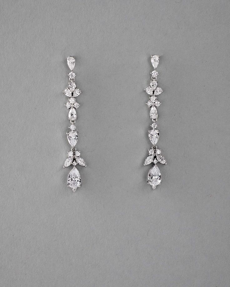 Delicate CZ Dangle Earrings - Cassandra Lynne Silver Bride Earrings, Long Dangly Silver Earrings, Silver Earrings Dangle Sparkle, Simple Silver Earrings Dangle, Long Silver Earrings Prom, Fancy Silver Earrings, Silver Dangle Earrings For Prom, Dangling Silver Earrings, Silver Jewelry Formal