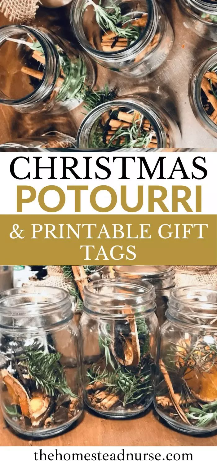 christmas potpour and printable gift tags with text overlay that reads, christmas potpour and printable gift tags