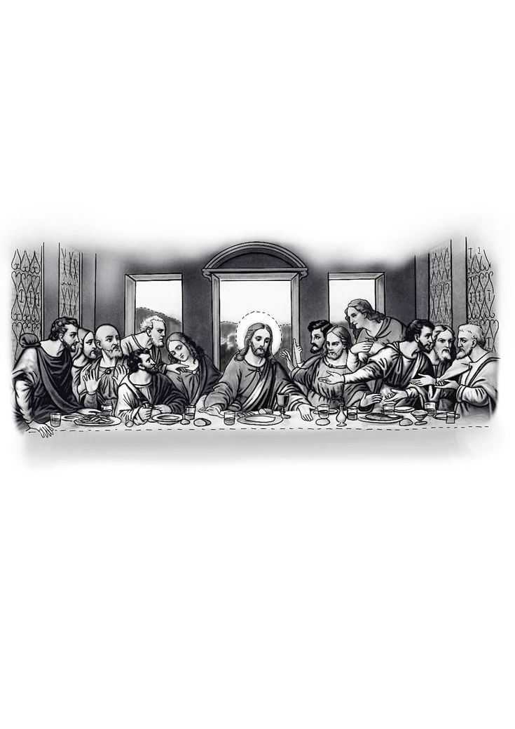 a drawing of the last supper of jesus in black and white on a white background