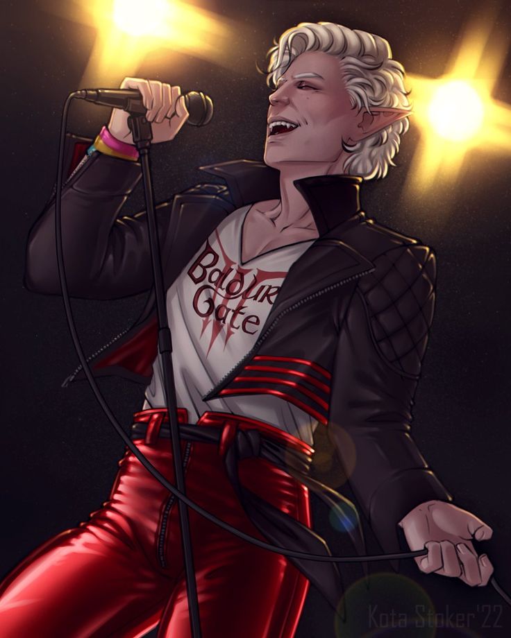 a drawing of a woman singing into a microphone