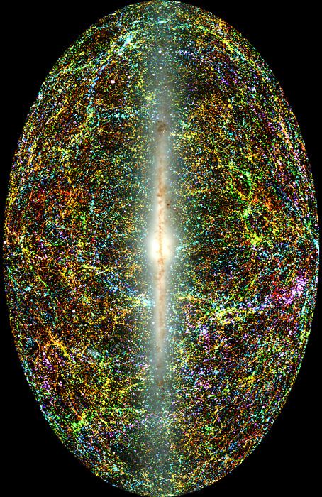 an image of the center of a galaxy with many colors and lines on it, as well as a black background