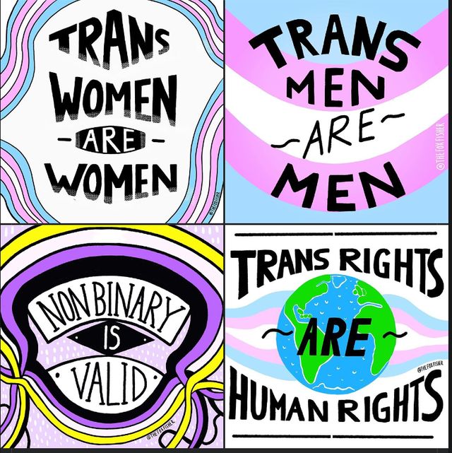 four different types of women's rights and the words trans are men, trans rights are human rights