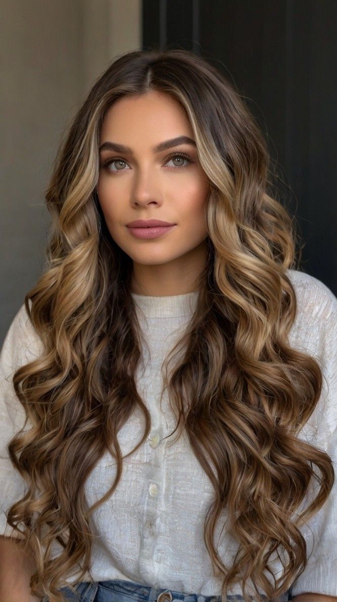 Voluminous Curls: Brunette Hair 💖 Volumous Curls, Waterfall Curls, Medium Length Brown Hair, Office Hairstyles, Engagement Hairstyles, Hairstyles 2024, Voluminous Curls, Braided Hairstyles Updo, Brown Hair With Highlights