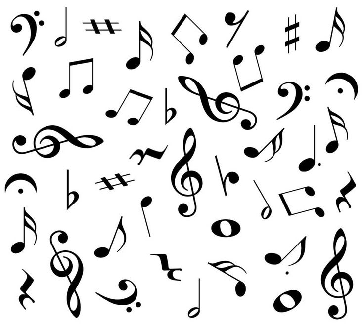 black and white musical notes on a white background