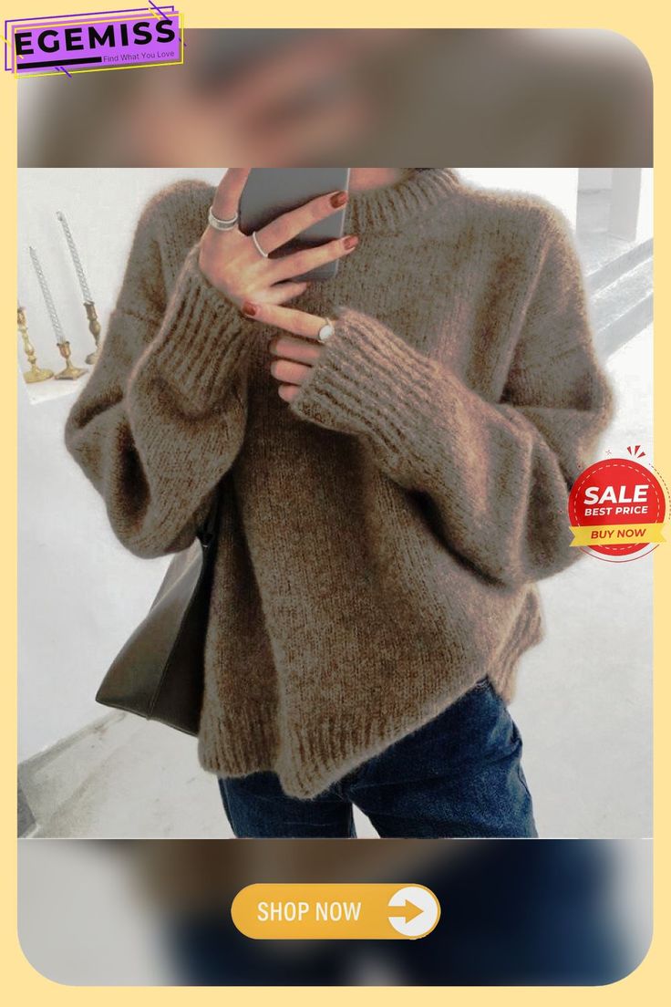 Casual Shift Plain Knitted Sweater Knitted Sweater, Knitted Sweaters, Sweaters For Women, Womens Tops, Women's Top