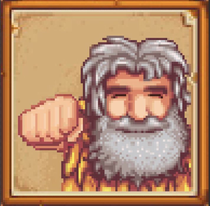 an old man with grey hair and beard pointing at the camera