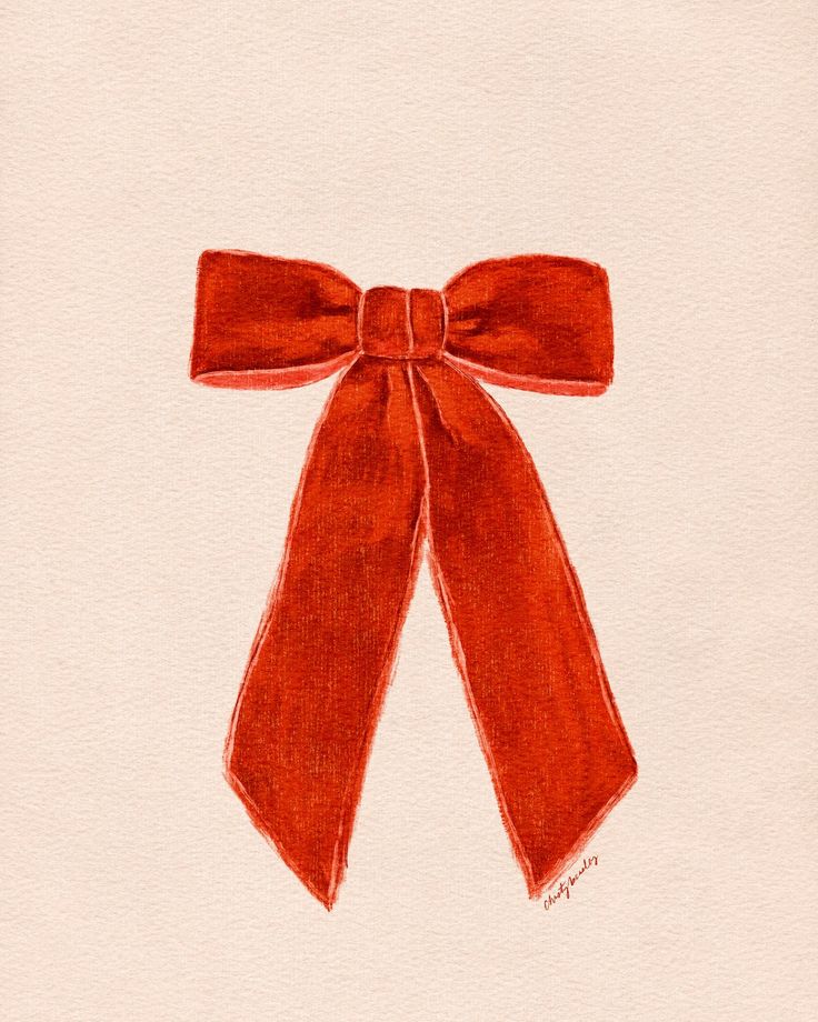 a drawing of a red bow on a white background