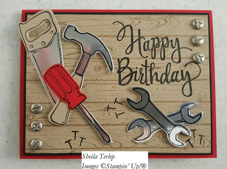 a happy birthday card with some tools on it