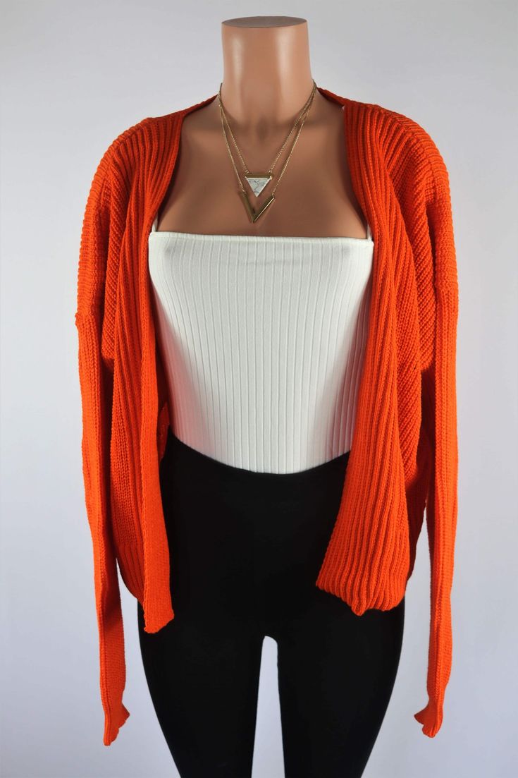 Size: S/M Burnt Orange Cardigan, Orange Cardigan, Cardigan Outfit, Long Sleeve Knitted Cardigan, Cropped Long Sleeve, Cardigan Outfits, Jenna Ortega, Knitted Cardigan, Long Sleeve Knit