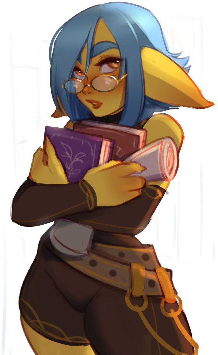 a cartoon character with blue hair and glasses holding a book in her hands while standing next to a window