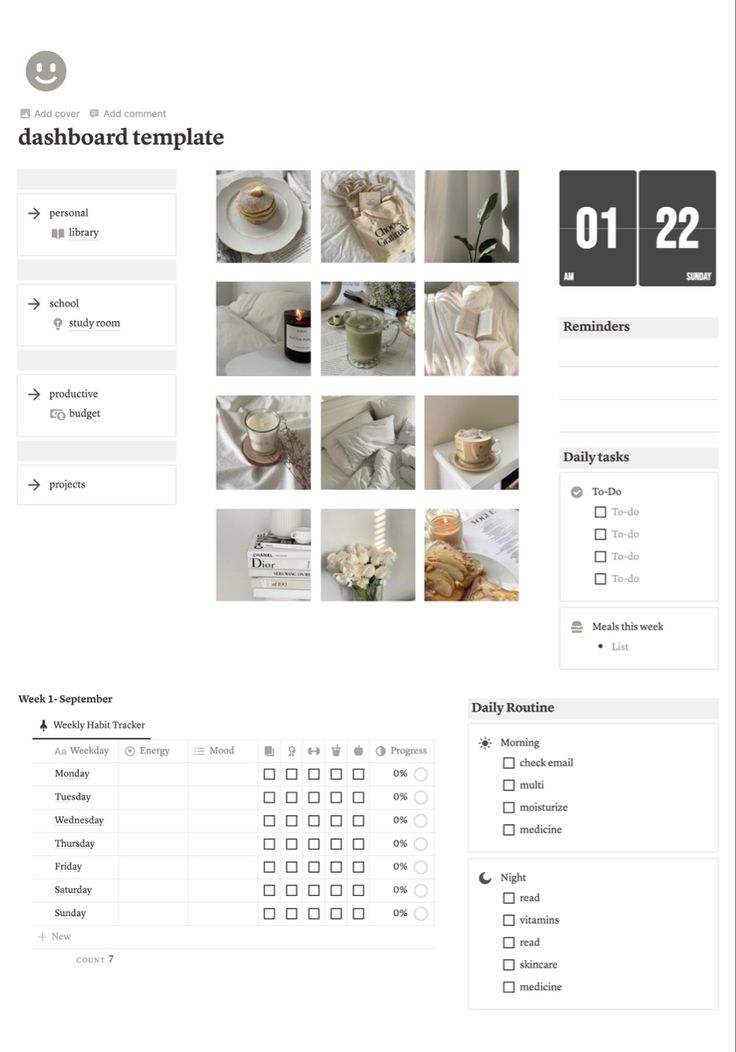 the dashboard page for a website with photos and text on it, including coffee cups