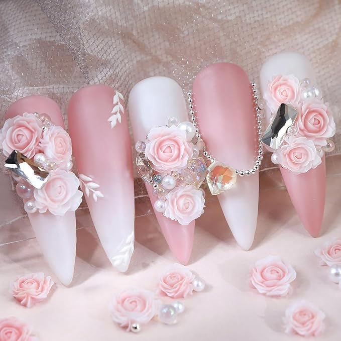 30 Pcs Acrylic Nail Charms Light Pink Rose Nail Art Charms RIICFDD Charms Pearl and Nail Art Beads Nail Art Charms for Women Girls Valentine's Day Nail Nail Accessories Flower Nail Charms, Nail Art Beads, Colourful Acrylic Nails, Rose Nail Art, Nail Art Charms, Valentine Nail Art, Beauty Nails Design, Nail Art Jewelry, Hari Valentine