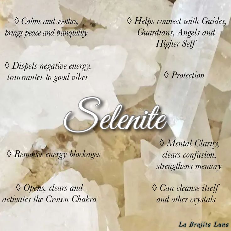 Selenite healing properties. Follow me for more crystal information! @labrujitalunacrystals on Pintrest. @labrujitaluna on instgram! Selenite Healing Properties, Selenite Crystal How To Use, Selenite Crystal Meaning, Selenite Properties, Digital Grimoire, Crystal Care, Crystal Information, Gemstones Chart, Selenite Stone