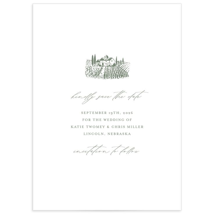 a wedding card with an image of a vineyard