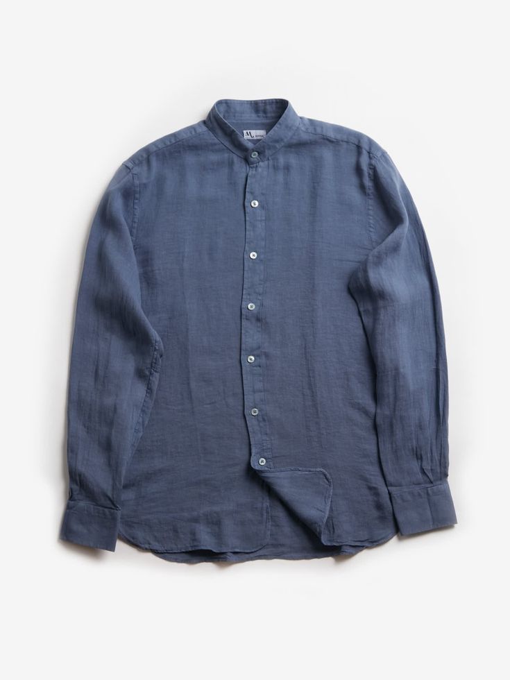 This shirt is been made in Italy from naturally lightweight linen and has a low-profile grandad collar. It's one of the most practical pieces to have in your wardrobe for warmer weather. Grandad collar Cerulean Blue Lightweight linen Made in Italy Composition: 100% LI. Code: AAMILCARE/M4419-72 Blue Linen Shirt With Placket, Spring Linen Stand Collar Tops, Spring Linen Top With Stand Collar, Casual Linen Top With Stand Collar, John Lobb, Cerulean Blue, Dapper Men, Mens Luxury Fashion, Italian Luxury