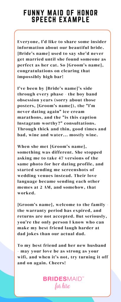 the funny maid of honor speech example