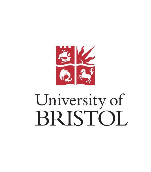 the university of bristol logo is shown in red and black, with an image of a dragon