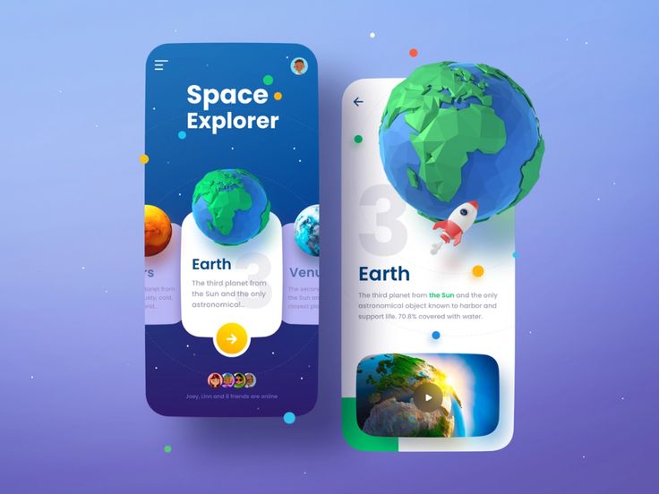 two mobile phone screens with the earth and space explorer on them