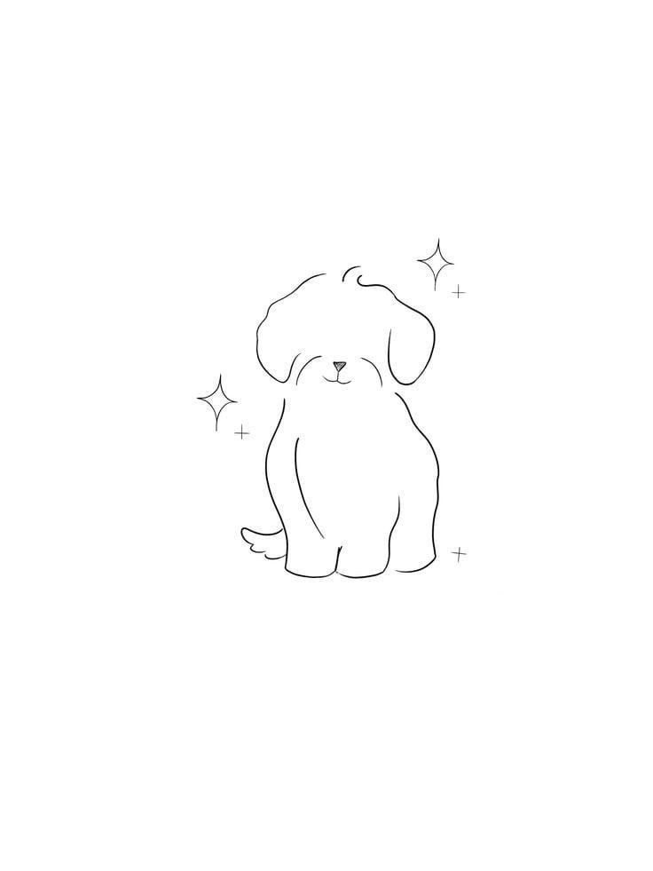 a black and white drawing of a dog with stars on it's back legs